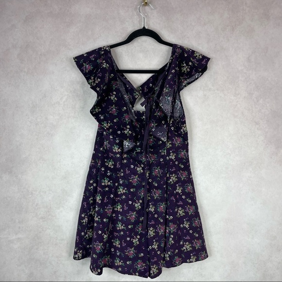 Free People Violet Visions Corduroy Purple Floral Ruffle Romper Women's Size S - Picture 7 of 9